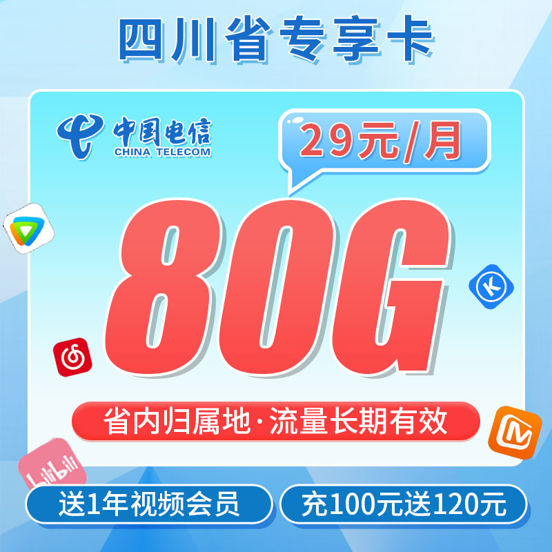 卡世界新发布：电信熊猫卡29元80G+一年视频会员
