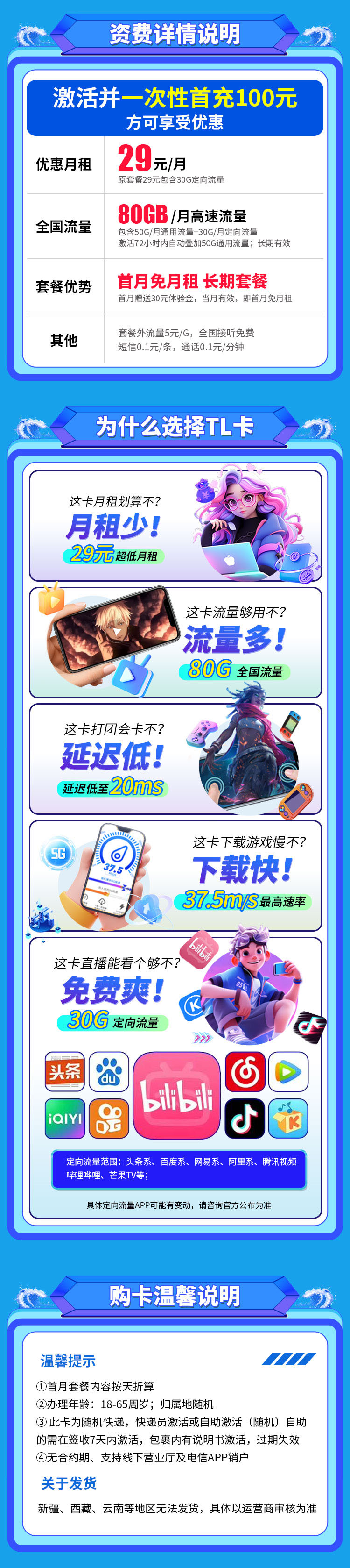 卡世界新发布：电信TL卡29元80G+可选号  第2张