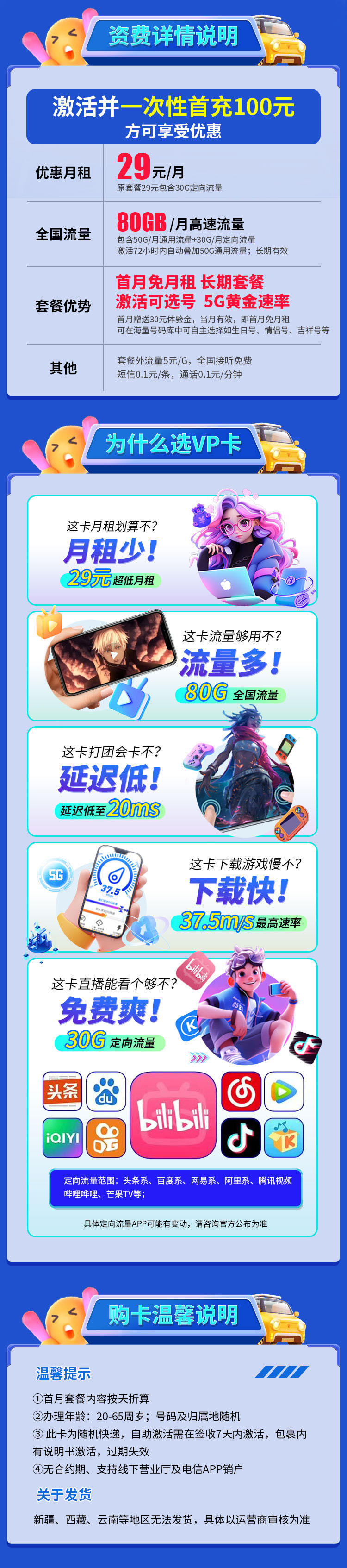 卡世界新发布：电信VP卡29元80G+5G黄金速率+自选号码  第2张