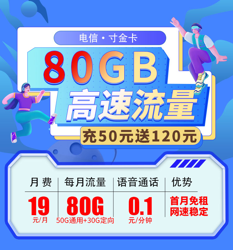 卡世界新发布：电信寸金卡19元80G  第1张