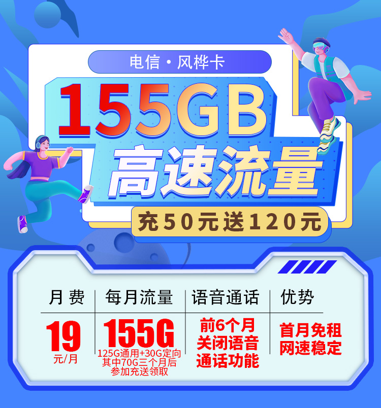卡世界新发布：电信风桦卡19元155G  第1张