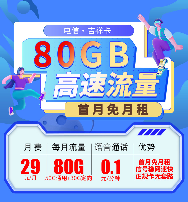 卡世界新发布：电信吉祥卡29元80G  第1张