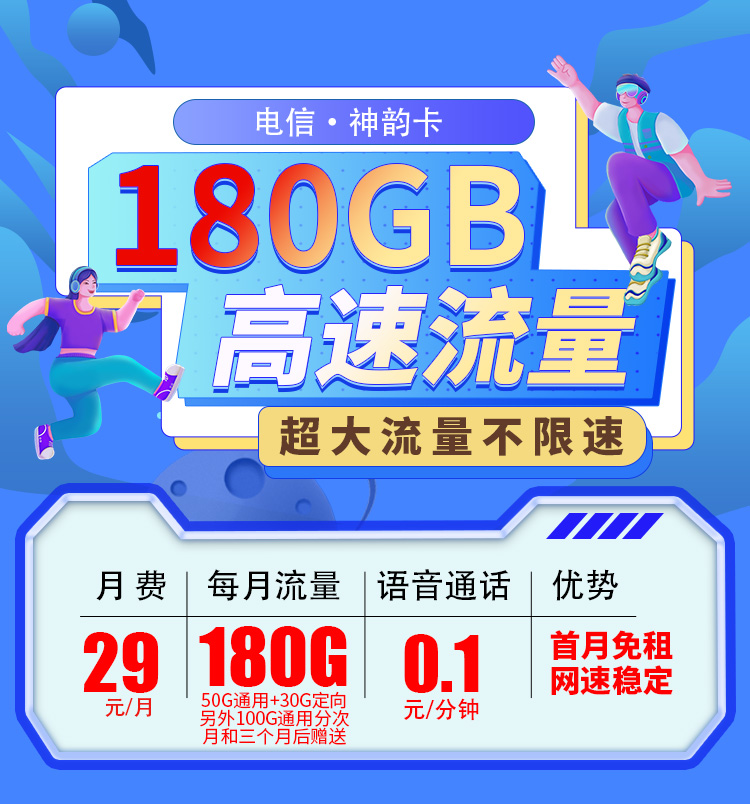卡世界新发布：电信神韵卡29元180G  第1张