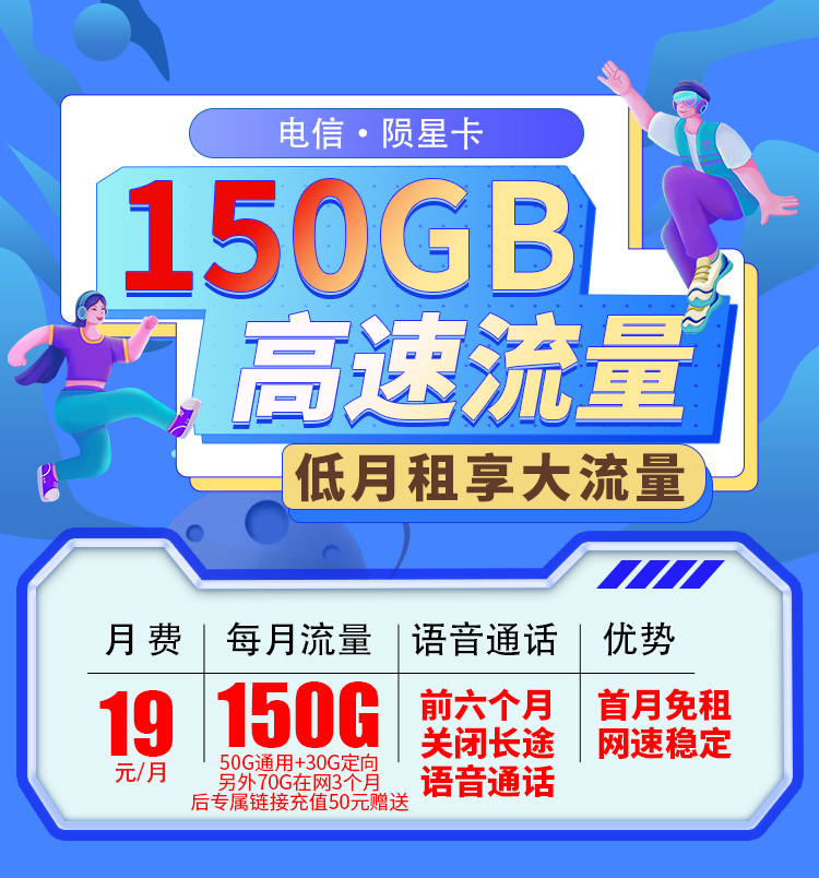 卡世界新发布：电信陨星卡19元150G  第1张