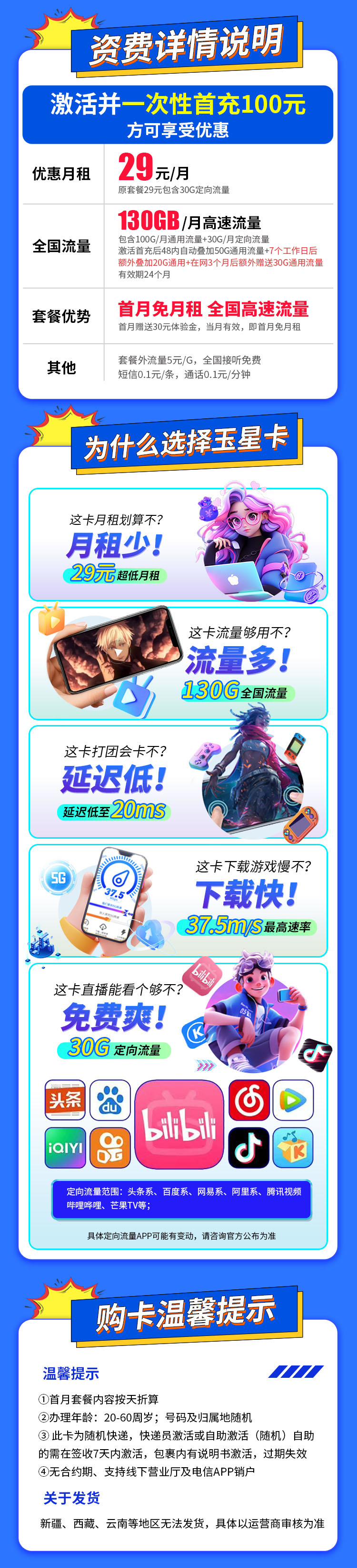 卡世界新发布：电信玉星卡29元130G  第2张