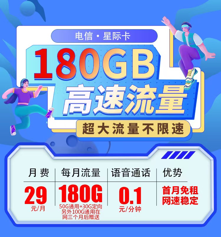 卡世界新发布：电信星年卡19元180G全国流量首月免月租  第1张