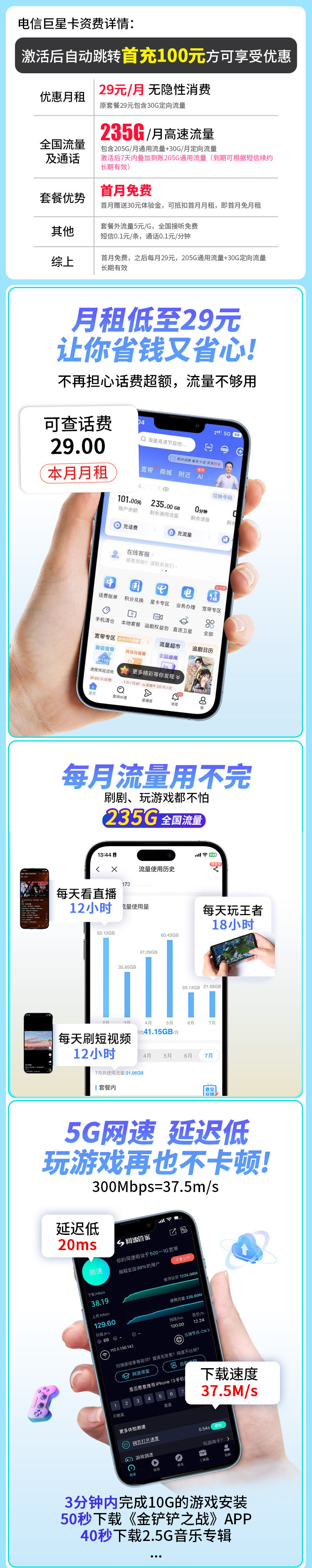 卡世界新发布：电信巨星卡29元235G长期套餐  第2张