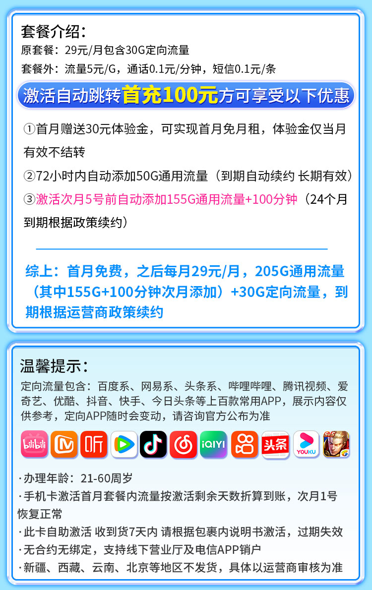 卡世界号卡发布：电信时空卡29元235G+100分钟  第2张