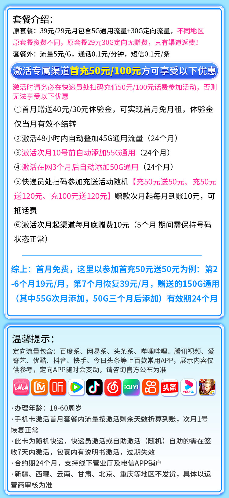 卡世界号卡发布：电信百花卡19元185G  第2张