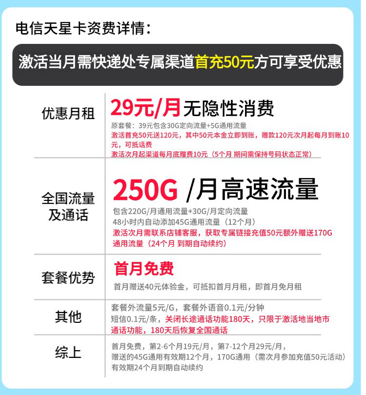 卡世界号卡发布：电信天星卡19元250G流量  第2张