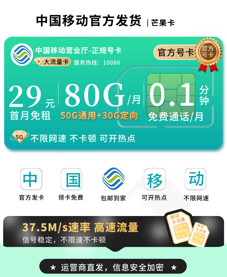 卡世界号卡发布：移动芒果卡29元80G流量  第1张