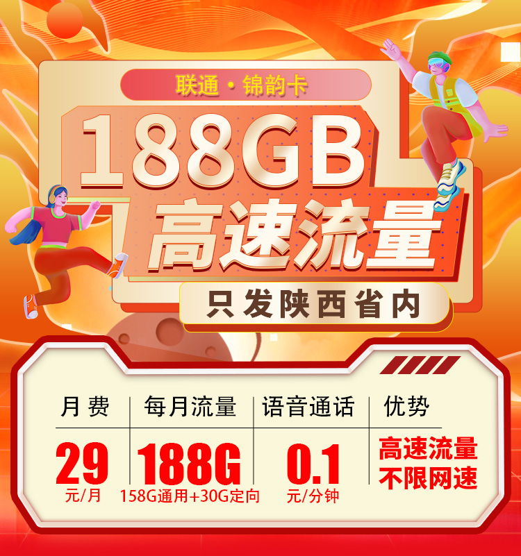 卡世界号卡发布：联通锦韵卡29元188G流量  第1张