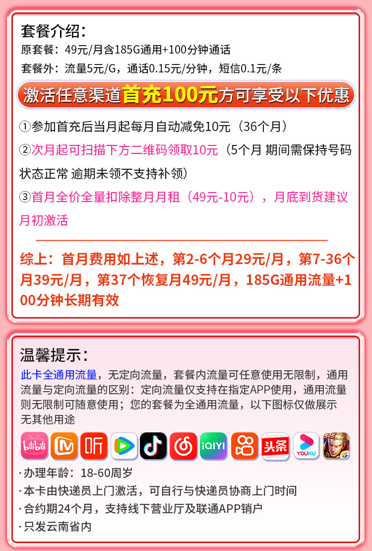 卡世界号卡发布：联通晴天卡29元185G+100分钟+流量永久有效  第2张