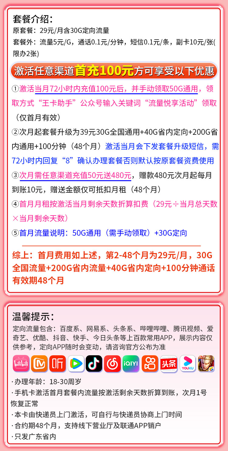 卡世界号卡发布：联通粤光卡29元270G+100分钟  第2张