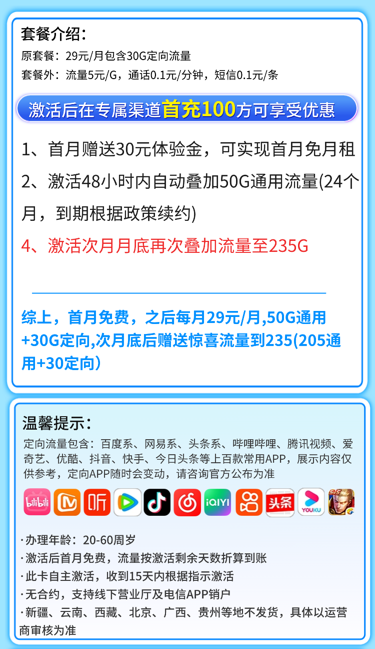 卡世界号卡官方发布：电信i星卡29元235G全国流量+超大流量套餐  第2张