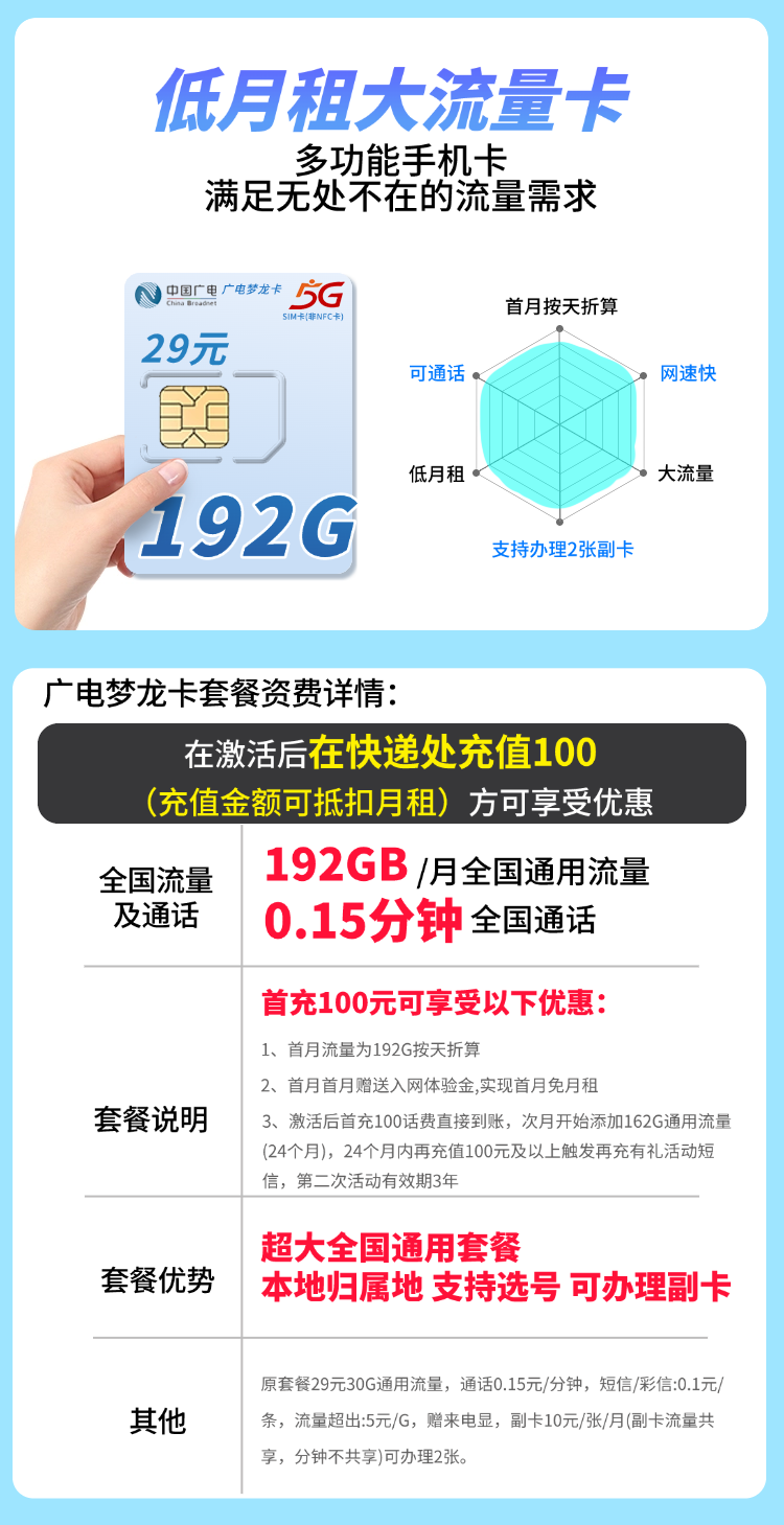 卡世界号卡官方发布：广电梦龙卡29元192G通用流量+可选号+流量结转  第2张